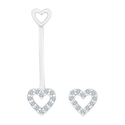 Mismatched Womens 1/10 CT. T.W. Natural White Diamond Sterling Silver Heart Drop Earrings