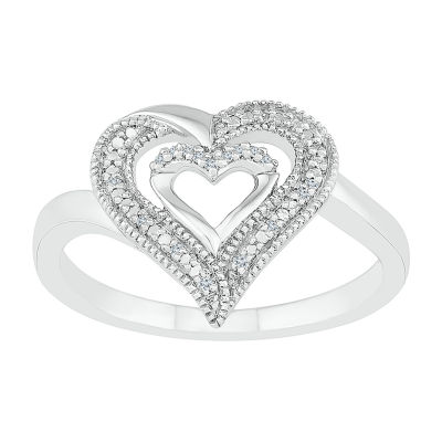 Womens Diamond Accent Natural Sterling Silver Heart Cocktail Ring