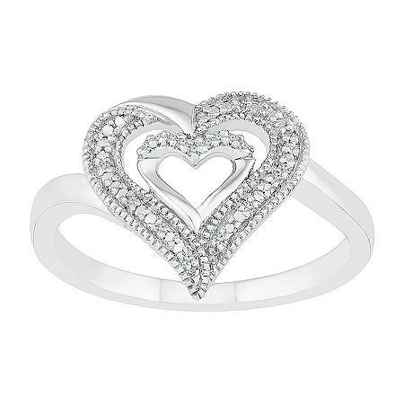 Womens Diamond Accent Natural White Diamond Sterling Silver Heart Cocktail Ring, 4