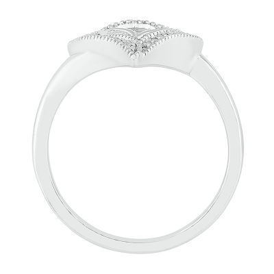 Womens Diamond Accent Natural White Sterling Silver Heart Cocktail Ring