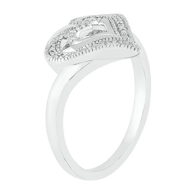 Womens Diamond Accent Natural White Sterling Silver Heart Cocktail Ring