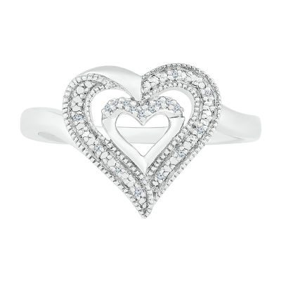 Womens Diamond Accent Mined Sterling Silver Heart Cocktail Ring