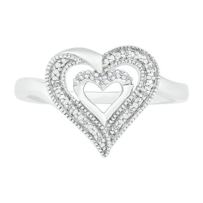 Womens Diamond Accent Natural White Sterling Silver Heart Cocktail Ring