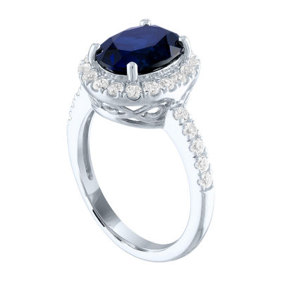 Womens Lab Created Blue Sapphire Sterling Silver Cocktail Ring