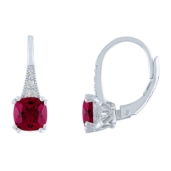 Lab Created Red Ruby Sterling Silver Drop Earrings