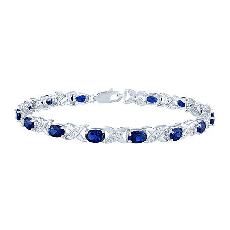 Diamond Accent Lab Created Blue Sapphire Sterling Silver Tennis Bracelet, One Size