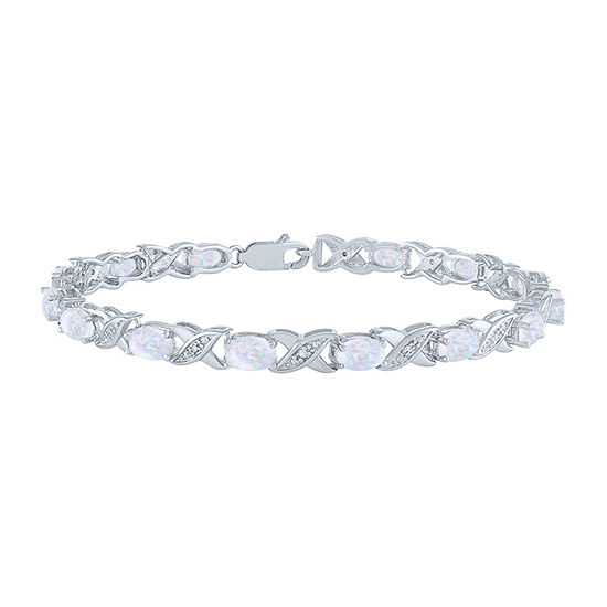 Diamond Accent Lab Created White Opal Sterling Silver Tennis Bracelet