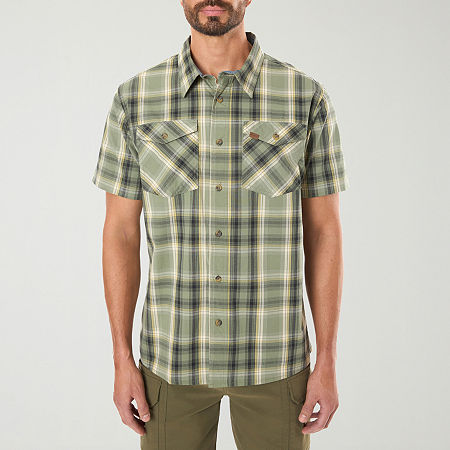 Smiths Workwear Mens Regular Fit Short Sleeve Plaid Button-Down Shirt, Large, Green