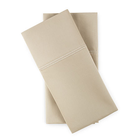 Fieldcrest Luxury 500-Thread Count Egyptian Cotton 2-Pack Pillowcases, One Size, Beige