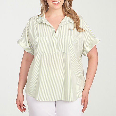 Hearts Of Palm Plus Womens Short Sleeve Blouse