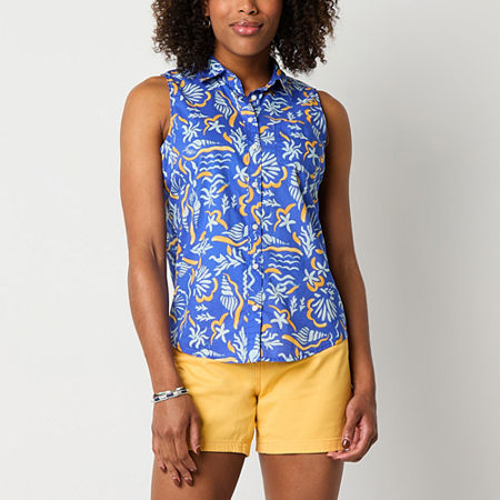St. John's Bay Womens Sleeveless Regular Fit Button-Down Shirt, X-large, Blue
