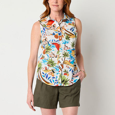 St. John's Bay Womens Sleeveless Regular Fit Button-Down Shirt, X-large, Multiple Colors