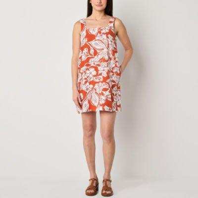 a.n.a Linen Blend Womens Plus Sleeveless Floral A-Line Dress