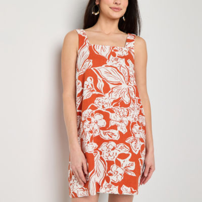 a.n.a Linen Blend Womens Plus Sleeveless Floral A-Line Dress