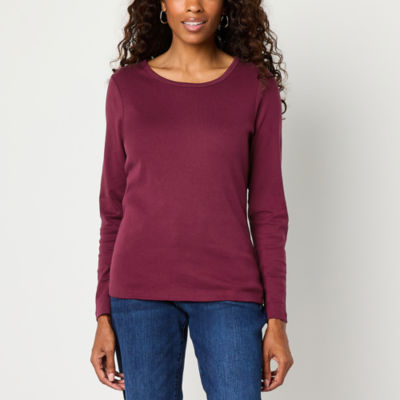 St. John's Bay Womens Crew Neck Long Sleeve T-Shirt