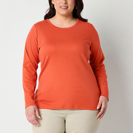 St. John's Bay Womens Crew Neck Long Sleeve T-Shirt, 4x, Brown