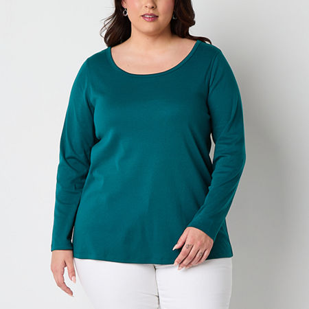 St. John's Bay Womens Easy-on + Easy-off Crew Neck Long Sleeve Adaptive T-Shirt, 2x, Blue