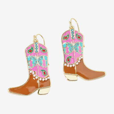 Bijoux Bar Gold Tone Cowboy Boot Womens Drop Earrings