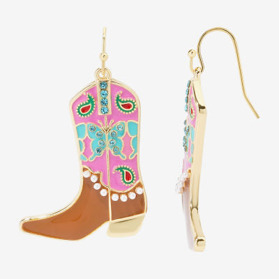 Bijoux Bar Gold Tone Cowboy Boot Womens Drop Earrings