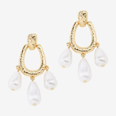 Bijoux Bar Gold Tone Womens Simulated Pearl Drop Earrings