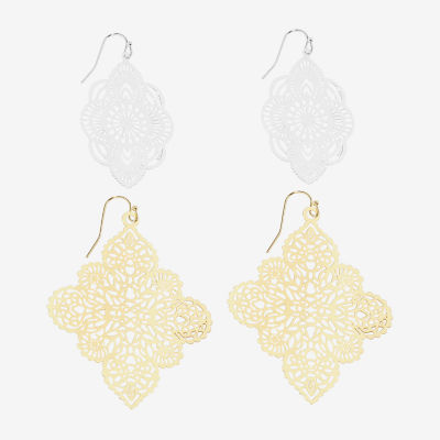 Bijoux Bar Two Tone Filigree Womens 2 Pair Earring Set