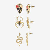 Bijoux Bar Gold Tone Halloween Womens Black Onyx 3 Pair Earring Set