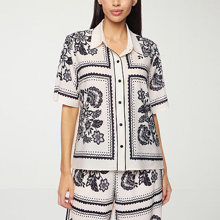 Premier Amour Floral Womens Short Sleeve Blouse