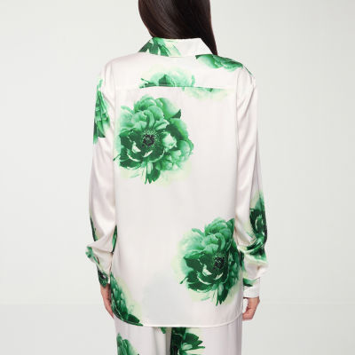 Premier Amour Floral Womens Long Sleeve Satin Blouse