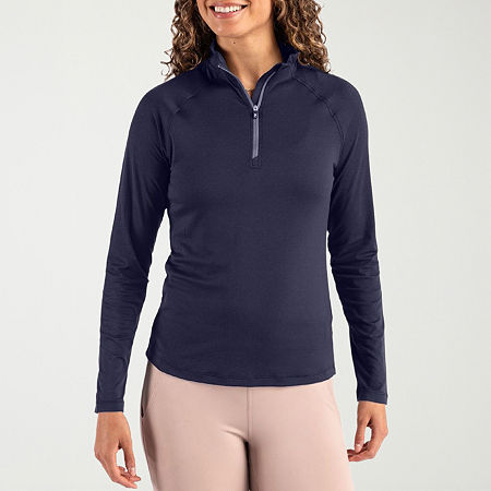 CUTTER & BUCK Womens Mock Neck Long Sleeve Quarter-Zip Pullover, Small, Blue