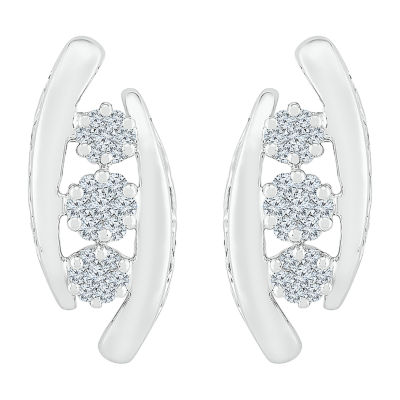 Womens /8 CT. T.W. Natural White Diamond 10K White Gold Drop Earrings