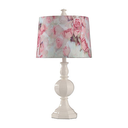 Stylecraft 14 W White & Rose Print Table Lamp, One Size, White