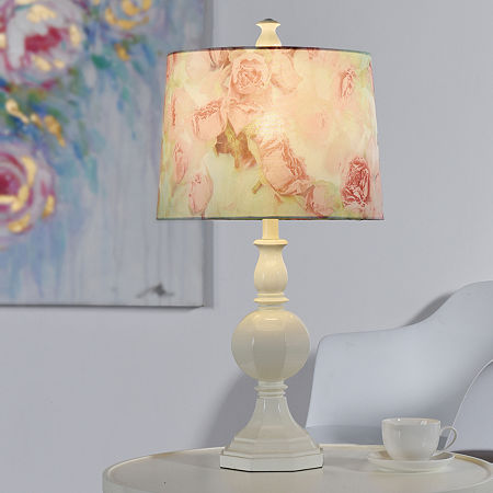 Stylecraft 14 W White & Rose Print Table Lamp, One Size, White