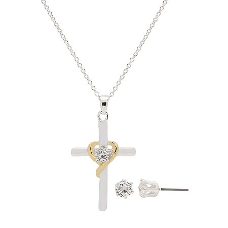 Sparkle Allure 2-pc. Cubic Zirconia Pure Silver Over Brass Cross Jewelry Set, One Size