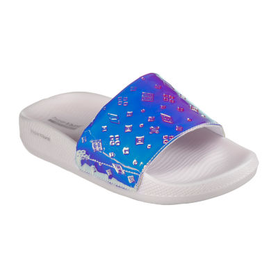 skechers slides white