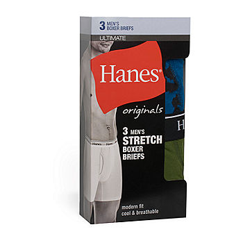 Hanes Originals Men's Boxer Briefs, Moisture-Wicking Stretch Cotton, 3-Pack  