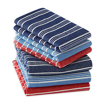 Design Imports Starboard Stripe Heavyweight 6-Pc. Towels + Dish Cloths | Blue | One Size | Kitchen Towels + Accessories Towels + Dish Cloths