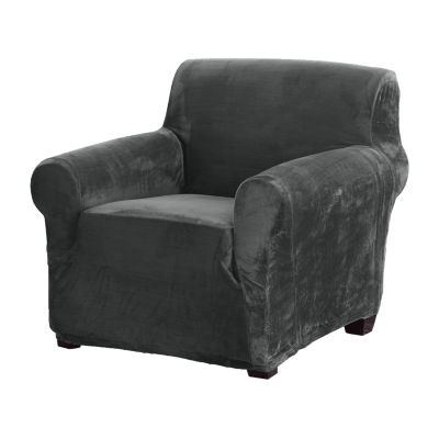 Linery Stretch Velvet-Plush Armchair Slipcover One Size Gray 24$
