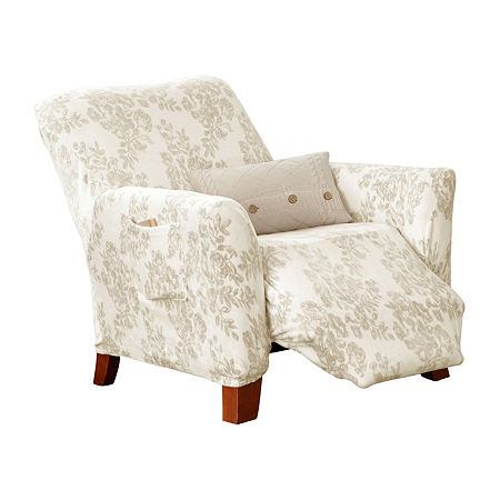 Linery Stretch Velvet-Plush Recliner Slipcovers, One Size, Beige