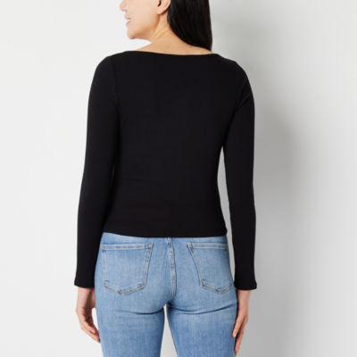 a.n.a Ribbed Womens Square Neck Long Sleeve T-Shirt