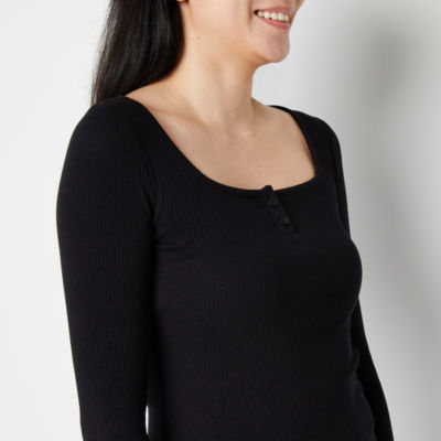 a.n.a Ribbed Womens Square Neck Long Sleeve T-Shirt