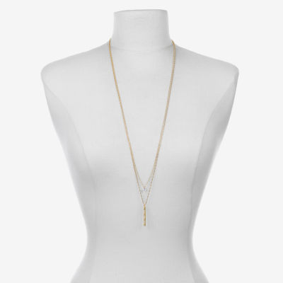 Bijoux Bar Delicates Gold Tone Cubic Zirconia 30 Inch Link Rectangular Strand Necklace