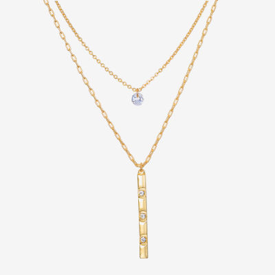 Bijoux Bar Delicates Gold Tone Cubic Zirconia 30 Inch Link Rectangular Strand Necklace