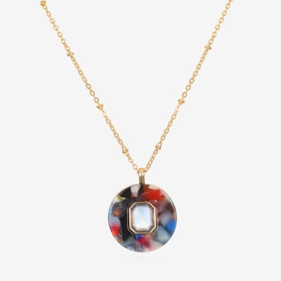 Bijoux Bar Delicates Gold Tone Glass 16 Inch Link Round Pendant Necklace