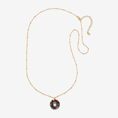 Bijoux Bar Delicates Gold Tone Glass 16 Inch Link Round Pendant Necklace