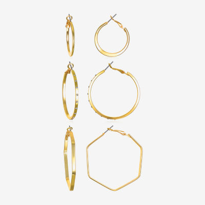 Bijoux Bar Delicates Gold Tone 3 Pair Glass Round Earring Set