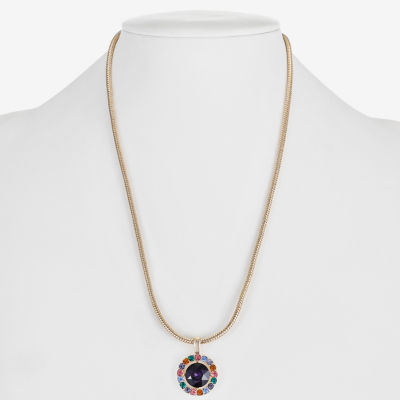 Monet Jewelry Womens Glass Zinc Round Pendant Necklaces