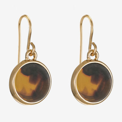 Liz Claiborne Gold Tone Tortoise Round Drop Earrings