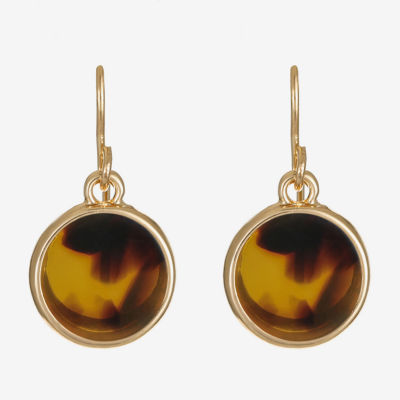 Liz Claiborne Gold Tone Tortoise Round Drop Earrings