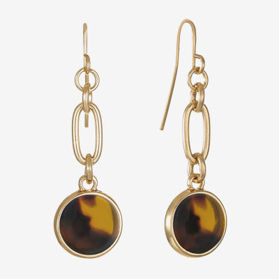 Liz Claiborne Gold Tone Tortoise Round Drop Earrings