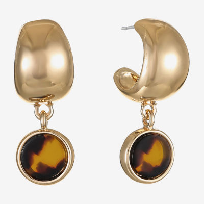 Liz Claiborne Gold Tone Tortoise Round Drop Earrings